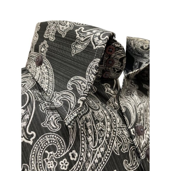 Leonardi Men's Black White Paisley Long Sleeve Dress Shirt Size S SKU 1381 - Picture 4 of 6